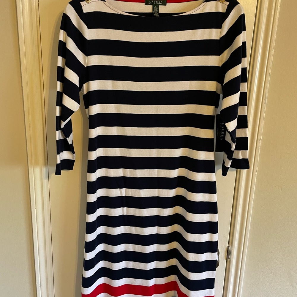 LAUREN Ralph Lauren Women’s Navy and White Striped Dress